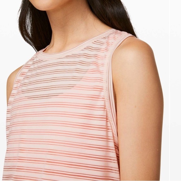 Lululemon- NWT Pale Pink Sleeveless Striped Meet Halfway Workout Tank Top - Picture 4 of 9
